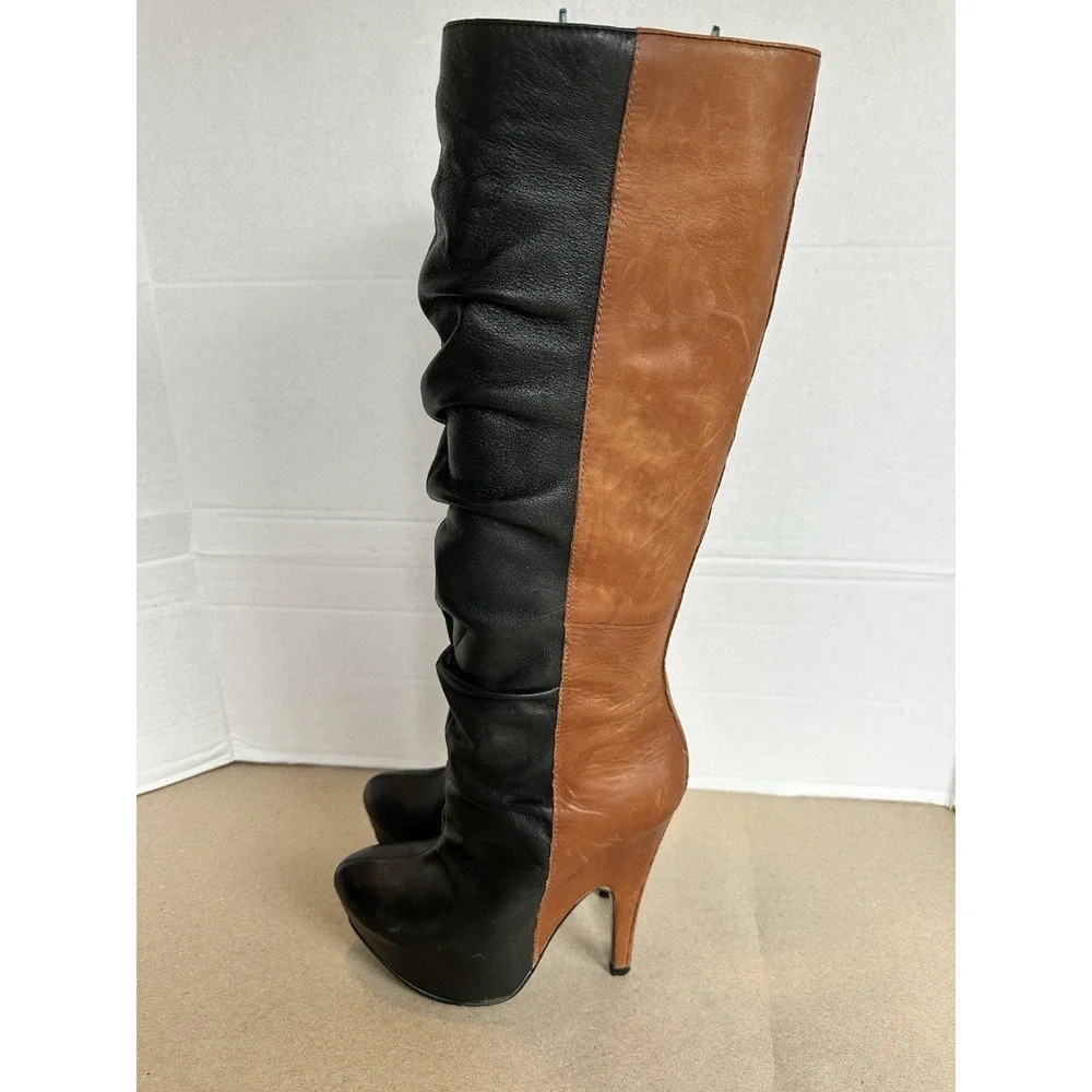 VTG Donald Pliner Jayla Women's Leather Boots Black And Brown Knee High Heel 6.5 - Picture 4 of 8